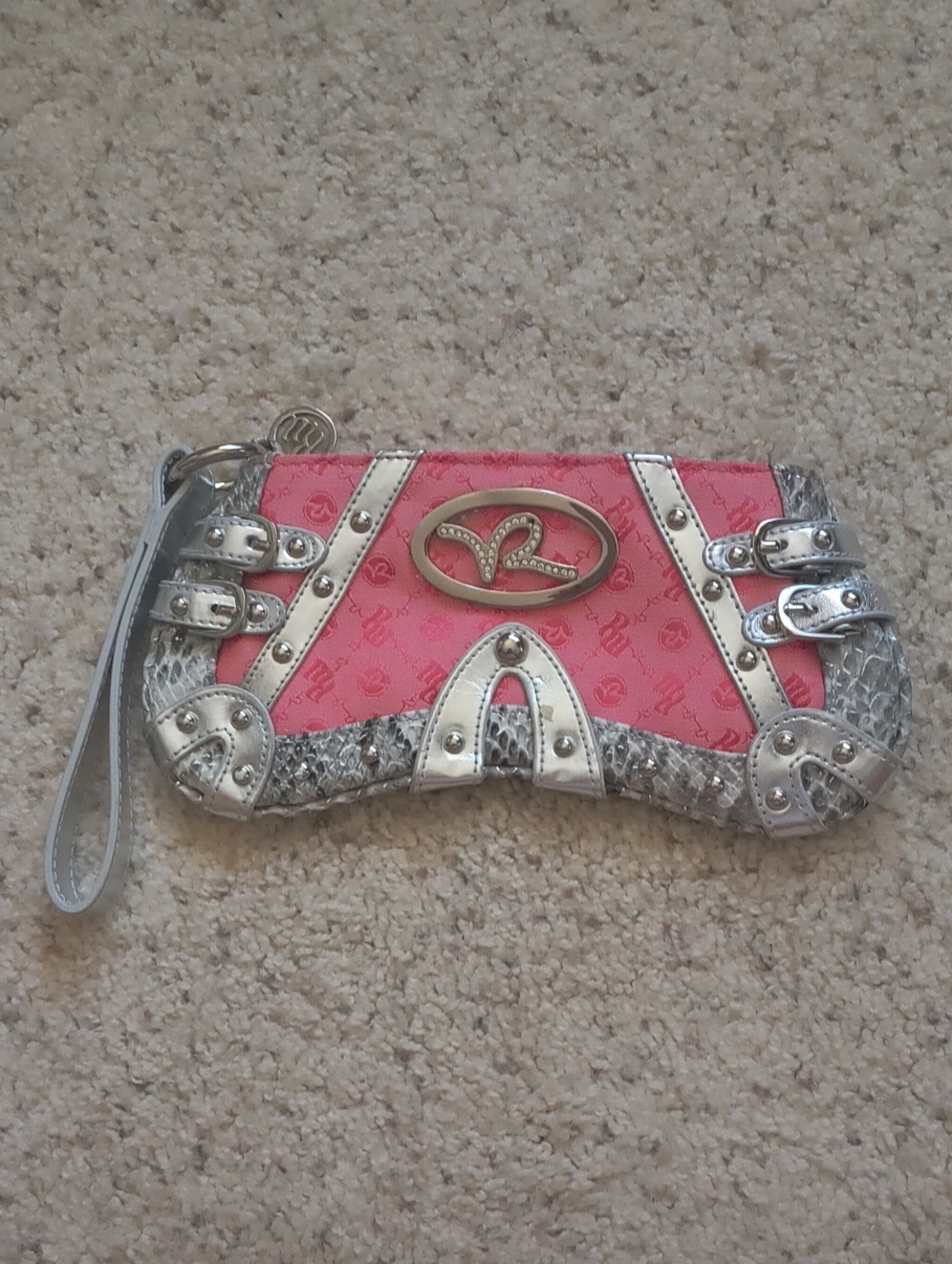 Vintage Y2K Rocawear Pink Monogram Wristlet Clutch Buckle Bag
